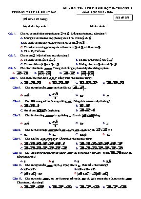 Đề kiểm tra 1 tiết Chương 1 môn Hình học Lớp 10 - Mã đề 551 - Năm học 2015-2016 - Trường THPT Lê Hữu Trác